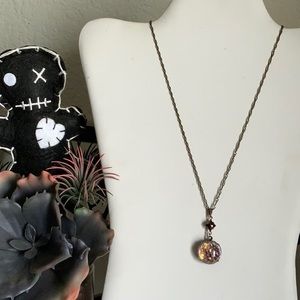 Leopard Harlequin Jelly Opal with Dark AB Purple Gemstone on Brass Wave Chain